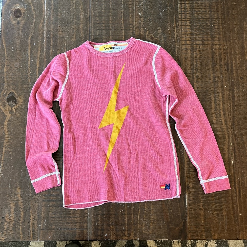 Aviator Nation Kids Pink and Gold Lightning Tee